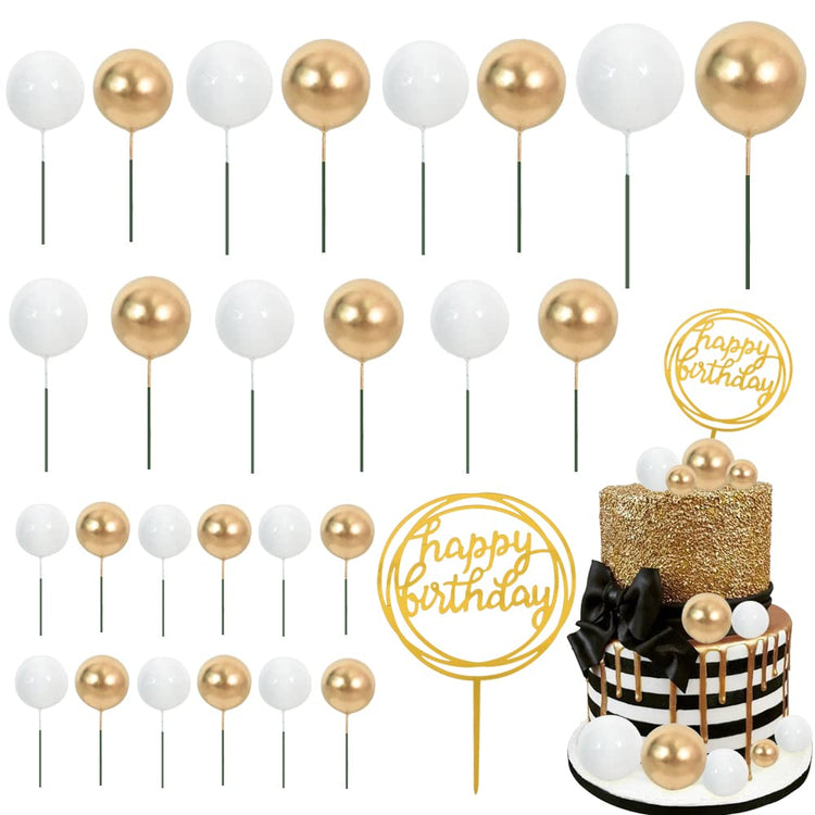 Cake Topper Gold 27 Pack Cupcake Topper with Mini Balls (27 Count)