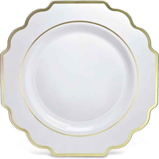 " OCCASIONS " 960 Piece set (120 Guests)-Heavyweight Wedding Party Disposable Plastic Plate Set - 120 x 10.5'' + 120 x 8'' + Silverware + Cups + Napkins (Imperial White & Gold)