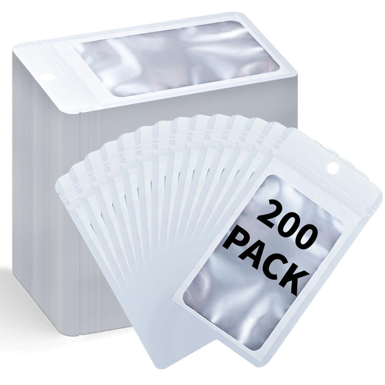 200 Pack Resealable Mylar Holographic Bags Food Storage Smell Proof Bags with Front Window Foil Packaging Pouch for Candy Sample Jewelry Small Business 3.54×6.29 Inch (200 Count)