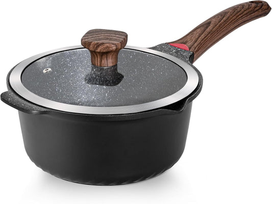 VINCHEF Nonstick Stockpot With Lid 4 Quart, Large Saucepan with Stay Cool Handle, Deep Kitchen Cooking Pot Induction Stock Pots, Dishwasher Safe, Compatible for All Stove Top, PFAS/PFOA Free Black - Nestoria
