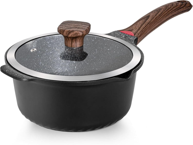 VINCHEF Nonstick Stockpot With Lid 4 Quart, Large Saucepan with Stay Cool Handle, Deep Kitchen Cooking Pot Induction Stock Pots, Dishwasher Safe, Compatible for All Stove Top, PFAS/PFOA Free Black - Nestoria