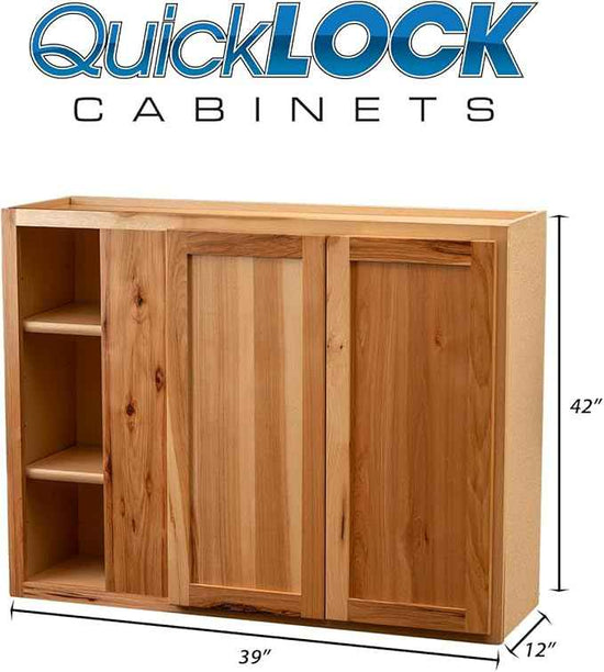 Quicklock RTA (Ready-to-Assemble) 42" Tall Wall Kitchen Cabinets - Shaker Style | 100% Hardwood | Made in America | Soft Close Hardware (12" D x 39" W x 42" H Blind Corner, Rustic Hickory)