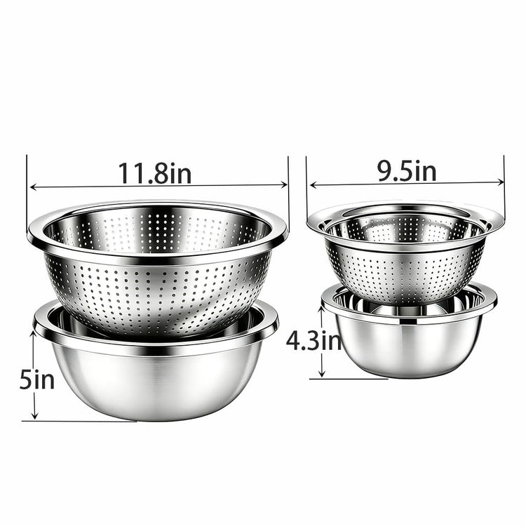 4 Piece Stainless Steel Mixing Bowls and Microporous Colanders Set (4 Count)