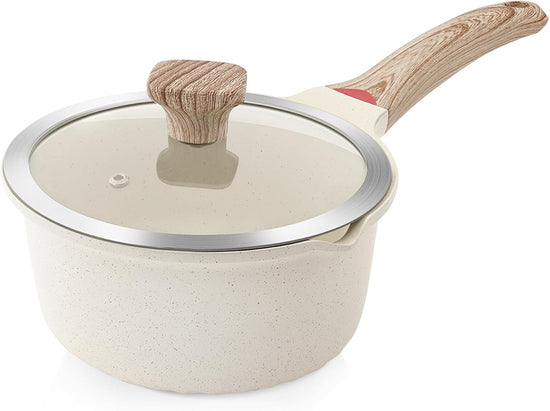 VINCHEF Nonstick Saucepan with Lid, 3QT Sauce Pan with Stay Cool Handle, Non Stick Small Cooking Pots Induction pot, Dishwasher Safe, Compatible for All Stove Top, PFAS and PFOA Free White - Nestoria