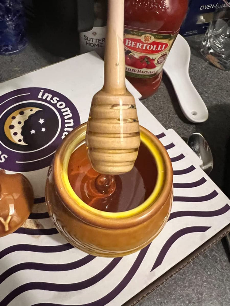 12oz Ceramic Honey Jar with Wooden Dipper Stick