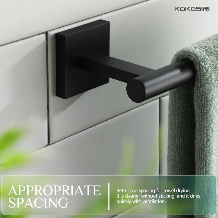 KOKOSIRI Towel Bar Matte Black Bathroom Hardware Hand Towel Rails, Suitable for Wall Mounted Towel Holder Screw in, Stainless Steel B3008BK