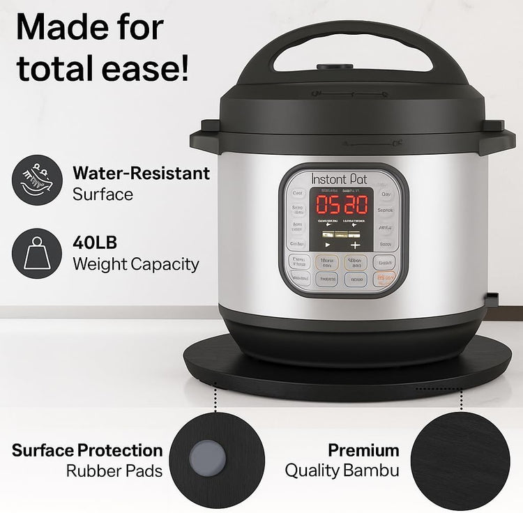 Ibyx Elegant Round Sliding Tray for Your Pressure Cooker, Air Fryer & Heavy Kitchen Appliances - Sturdy, Slides Easily from Under The Cabinet (Natural, 16”)