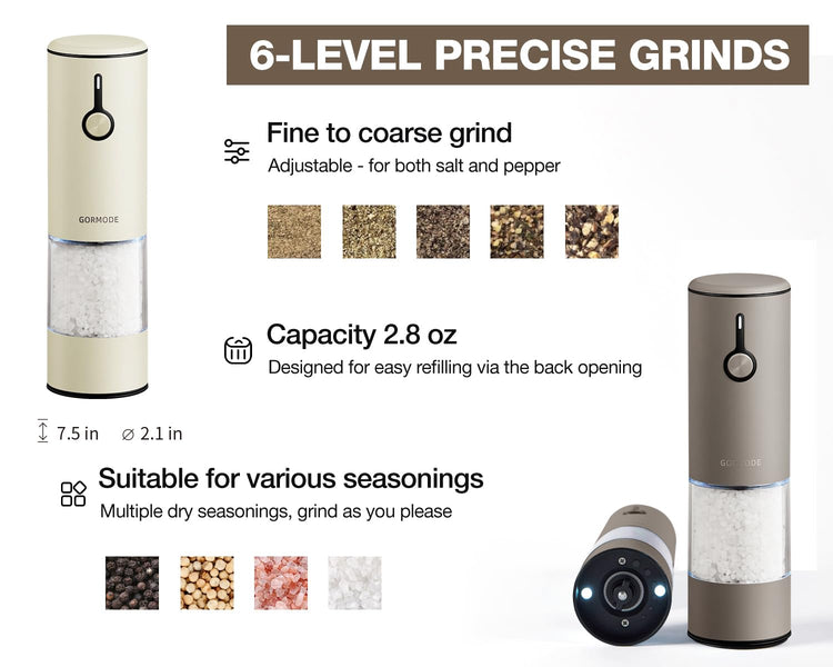 Stainless Steel Rechargeable Electric Salt and Pepper Grinder Set