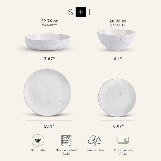 Stone Lain Lauren Modern Stoneware 32-piece Round Dinnerware Set, Plates and Bowls Set, Dish set for 8, Off White