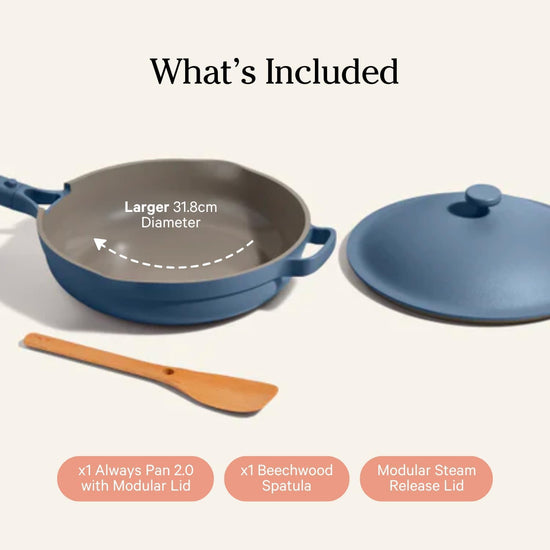 Our Place Large Always Pan 2.0-12.5” (4 Qt) Nonstick, Toxin-Free Ceramic Cookware | Patented 10-in-1 Aluminum Frying & Sauté Pan | Safe for Oven, Induction & All Cooktops up to 450°F | Blue Salt - Nestoria