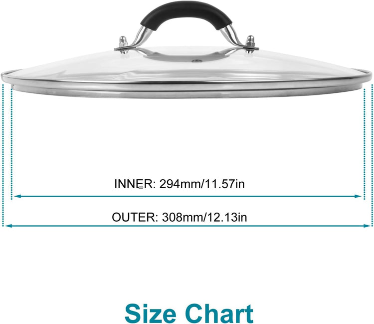 12 Inch Pan Lid - Glass Lid with Stainless Steel Handle for Frying Pan and Pots (12" Lid)