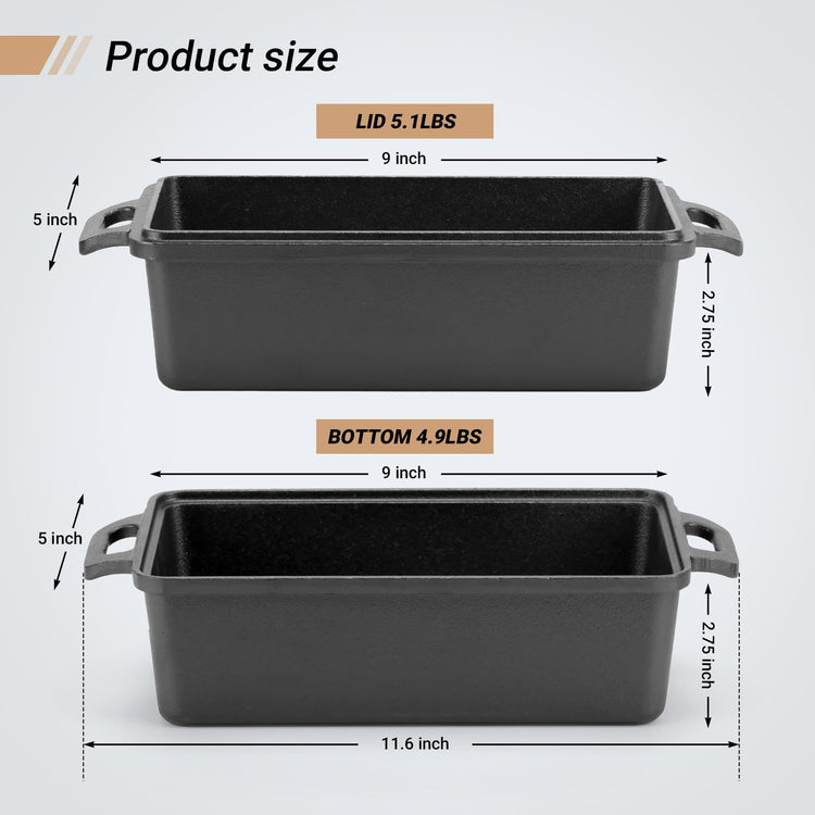9×5 Inch Cast Iron Loaf Pan with Lid
