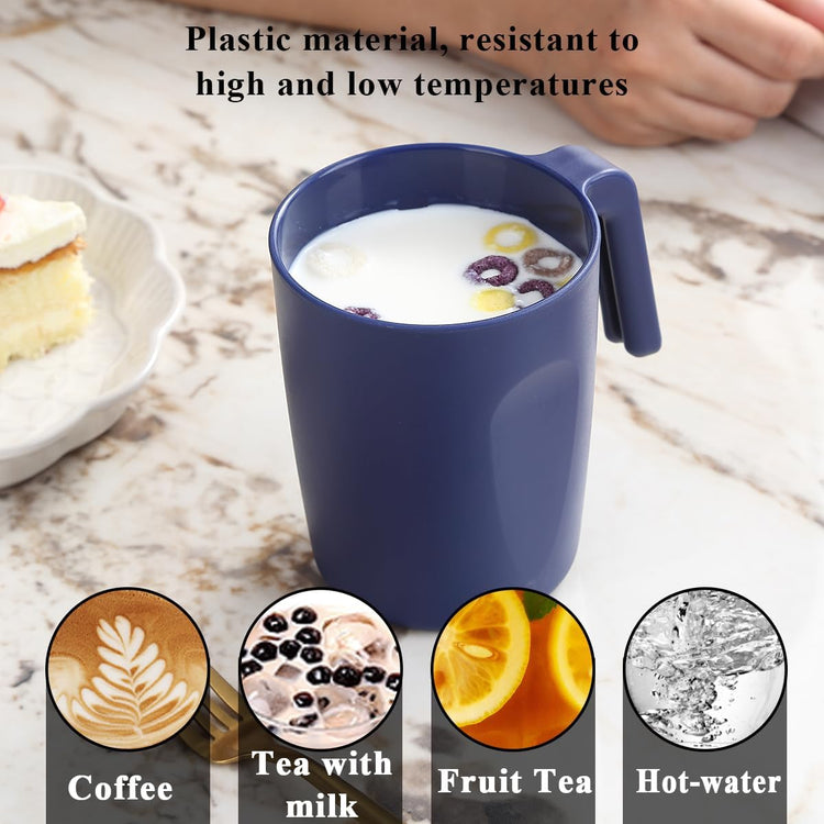 Kyraton Plastic Mug Set 12 Pieces, EURO Blue Unbreakable And Reusable Light Weight Travel Coffee Mugs Espresso Cups Easy to Carry And Clean, Dishwasher Safe