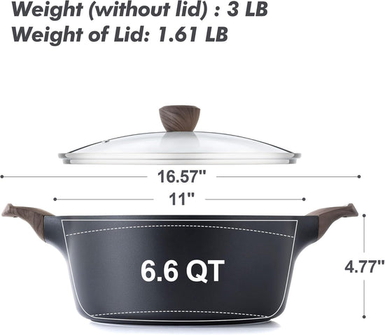 SENSARTE Nonstick Stock Pot with Lid, 2.6/4.5/6.6 QT Soup Pot Casserole Pot, Healthy Pasta Pot, Large Deep Cooking Pot, Big Sauce Pot Stew Pot, Induction Compatible, PFOA PFOS APEO Free, Black - Nestoria
