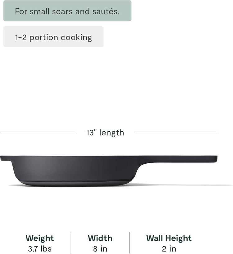 Caraway Cast Iron Skillet - 8” Enameled Cast Iron Pan With 3 Layer Enamel Coating - No Seasoning Required - Compatible With All Stovetops - Free From Forever Chemicals - Charcoal - Nestoria