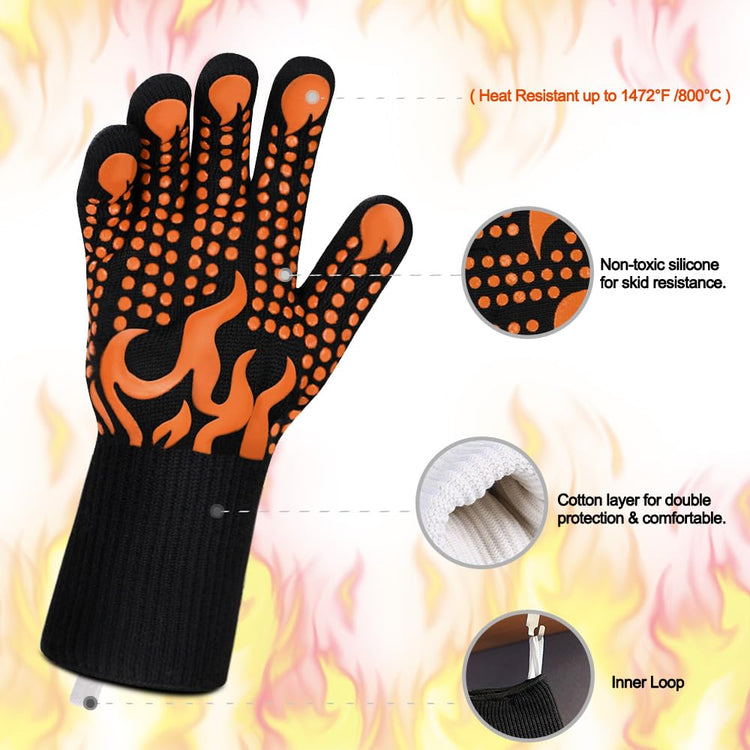 BBQ Gloves 1472°F Heat Resistant Grilling Gloves Silicone Non (2 Count)