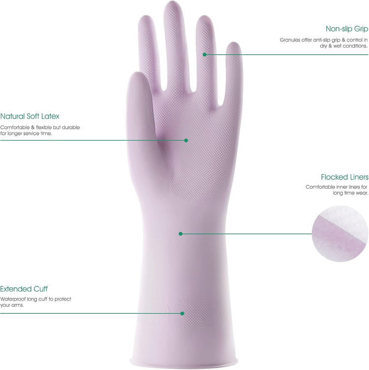 COOLJOB 3 Pairs Colorful Household Gloves with Cotton Liner & Non-slip Grip, Water Resistant Reusable Dish Washing Rubber Gloves for Kitchen & Bathroom Cleaning, Medium