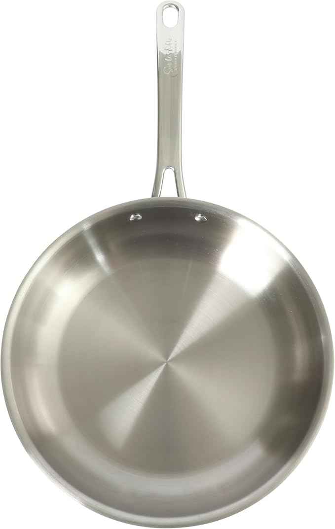 Sur La Table Kitchen Essentials Chef's Deck 11-Inch Large Stainless Steel Frying Pan – Induction Ready Skillet with Tri-Ply Base, Polished Finish & Hollow Stay-Cool Handle
