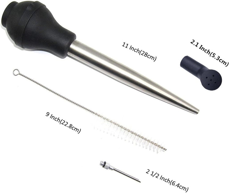 i Kito 4-in-1 Stainless Steel Turkey Baster Set With Meat Marinade Injector Silicone Infuser & Cleaning Brush
