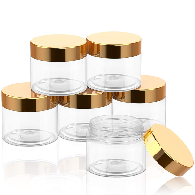 6 Pack 2 oz Plastic Jars Containers with Lids Wide (6 Count)