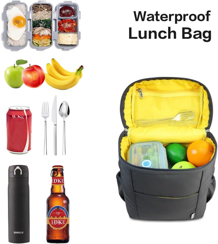 NOL Natural Organic Lifestyle Insulated Lunch Bags for Women Cooler Bag Lightweight Nylon Waterproof Lunch Box For Work (Dark gray, Large)