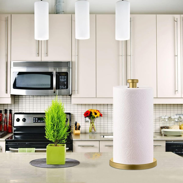 Stainless Steel Gold Paper Towel Holder Countertop for Kitchen Bathroom, Standing Paper Towel Holder with Weighted Base.