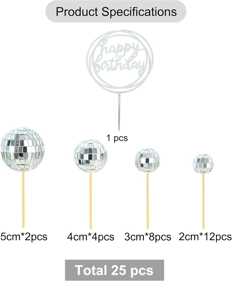 BEISHIDA 27 PCS Disco Ball Cake Topper 1970s Disco Decorations Mirror Ball Cupcake Toppers for Disco Theme Party 70s 80s Disco Party Birthday Cake Anniversary Wedding Cake Decorations