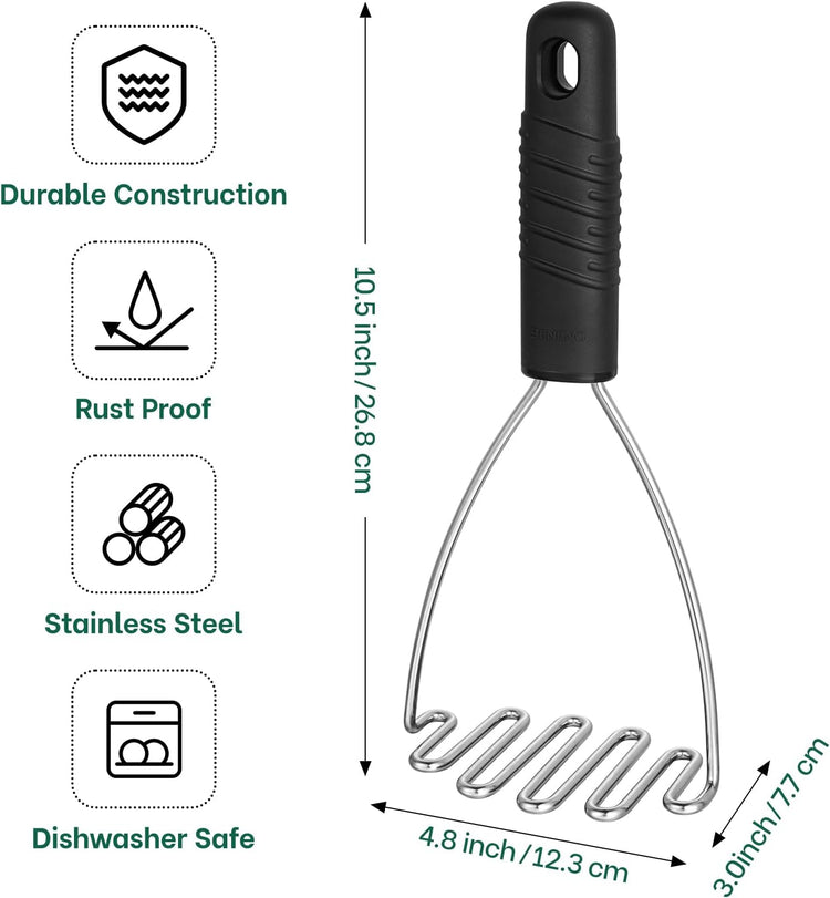 Beneno Stainless Steel Wire Potato Masher, Heavy Duty Sturdy Easy Grip Masher Kitchen Tools with Non-Slip Soft Rubber Handle, Effortless Mashing Tool for Potatoes, Avocados, Dishwasher Safe, Rustproof