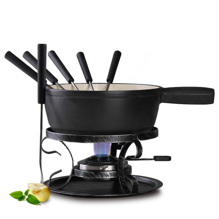 10 Piece Cast Iron Cheese Fondue Pot Set