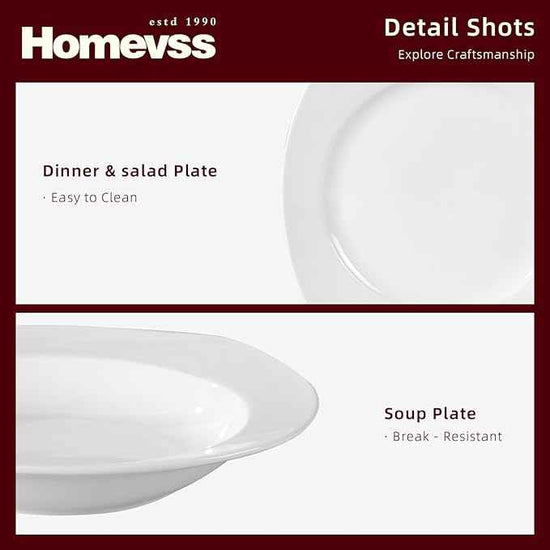 HomeVss, New Bone China Dinnerware Set, Coupe Square Shape, 40pc Set