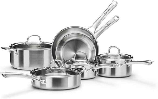 Stainless Steel Cookware Set,Tir-Ply Pots and Pans Set,10 Pcs Stainless Steel Induction Kitchen Cookware Sets,PFOA Free, Frying Pans, Butter warmer,Saute Pan & Stock Pot,Compatible with All Cooktops