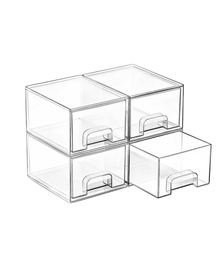4 Pack Small Clear Stackable Storage Drawers (4 Count)