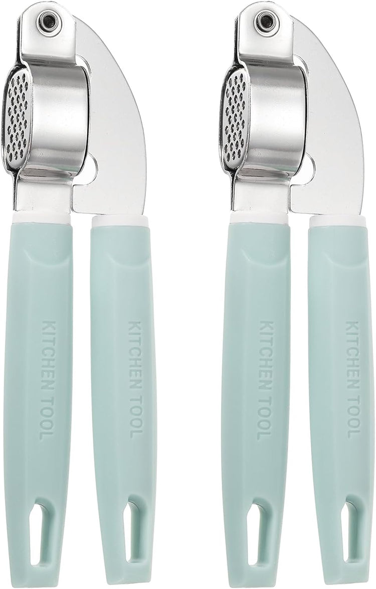 uxcell 2pcs Garlic Press, 7.7 Inch Stainless Steel Garlic Crusher and Peeler Set for Home Cooks and Professional Chefs, Blue