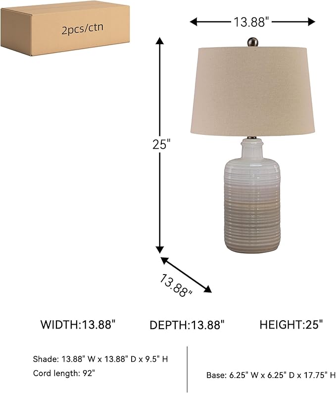 Signature Design by Ashley Marnina 25.5" Neutral Ceramic Table Lamp Set, 2 Count, Taupe