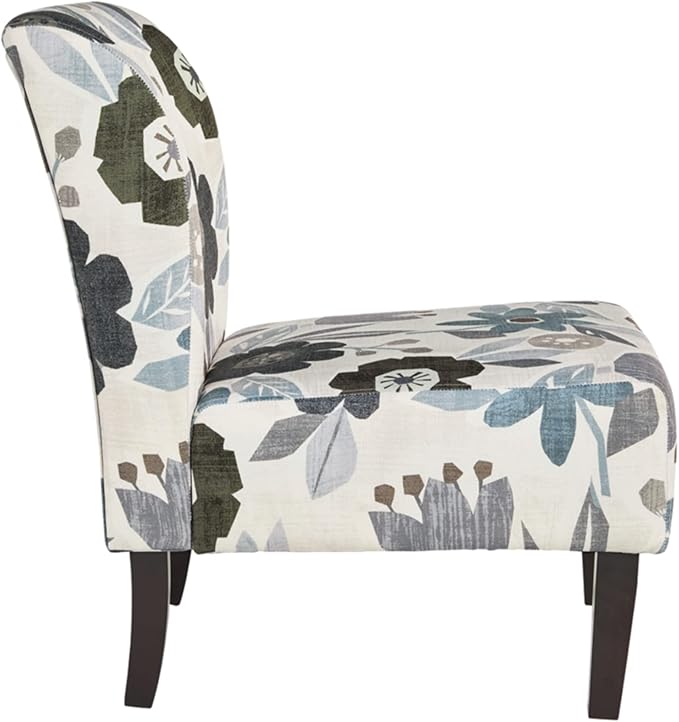 Signature Design by Ashley Triptis Floral Armless Accent Chair with Attached Cushions, Fabric Upholstery, Wood Legs, 16.63" Seat Height, White, Blue & Gray