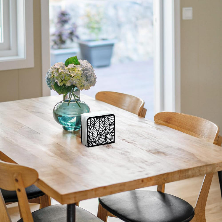 Morden Leaf Decorative Black Metal Napkin Holder for Table