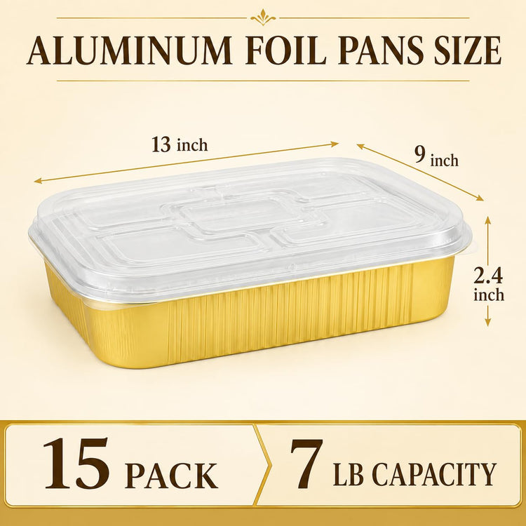 15 Pack Aluminum Pans with Lids Half Size 9x13 Extra Heavy Duty (15 Count)