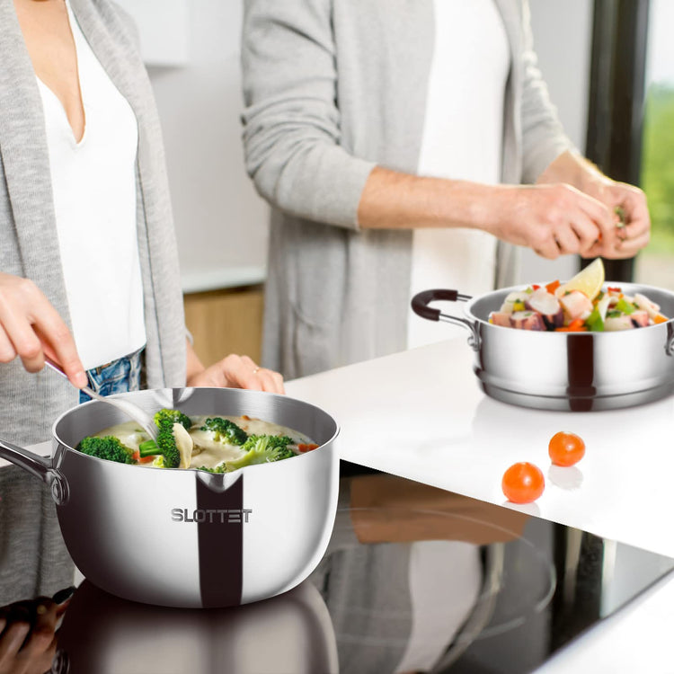 Tri Ply Full Body Stainless Steel Sauce Pan with Steamer
