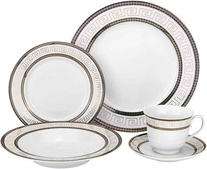 Euro Porcelain 57-pc Banquet Dinnerware Set, Luxury Tableware Dining Service for 8