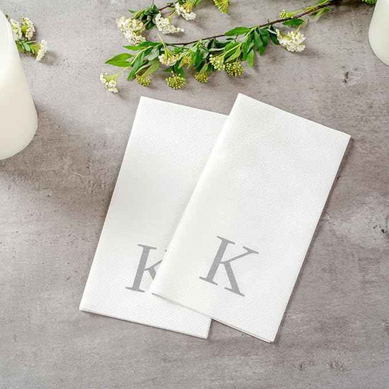 Luxenap 15.8 X 7.9 Inch Linen-Feel Guest Towels, 2000 Lettered Hand Towels - Silver Letter 'K', Sans Serif Font, White Paper Dinner Napkins, airlaid, For Restrooms And Tables - Restaurantware