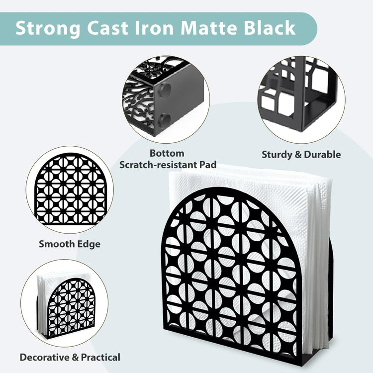 Modern Geometric Round Decorative Black Metal Napkin Holder for Table