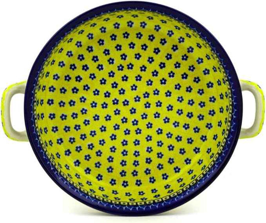 Polmedia Polish Pottery Round Baker with Handles 10-inch - Sunburst Daisies Pattern Handmade in Boleslawiec Poland by Ceramika Artystyczna + Certificate of Authenticity