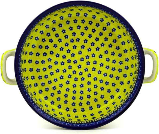 Polmedia Polish Pottery Round Baker with Handles 10-inch - Sunburst Daisies Pattern Handmade in Boleslawiec Poland by Ceramika Artystyczna + Certificate of Authenticity