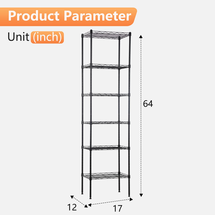 6 Tier Wire Shelving 17L x 12W x 64H Pantry Shelves Storage Rack Shelving Units Adjustable Metal Shelves for Kitchen Commercial Garage Small Places