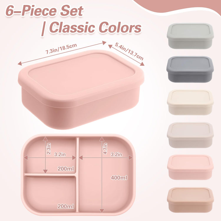 6 Pcs Silicone Bento Boxes (6 Count)