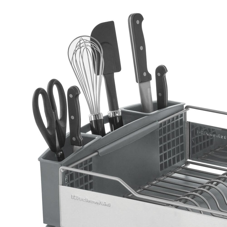 Large Capacity Full Size Rust Resistant Dish Rack with Angled Drain Board and Removable Flatware Caddy
