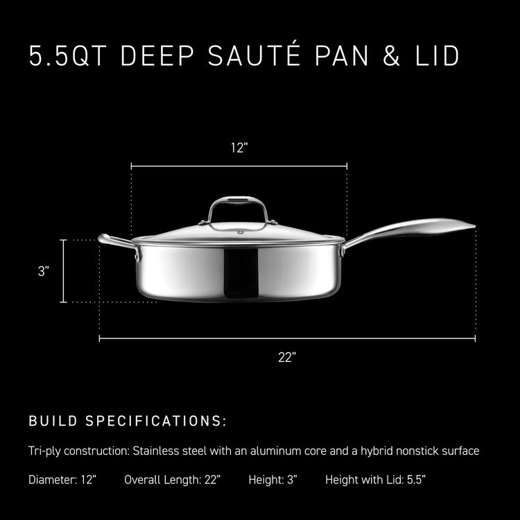 5.5 Qt Hybrid Nonstick Deep Sauté Frying Pan & Lid