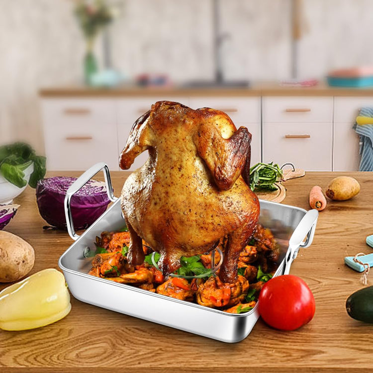 Small Roasting Pan with Beer Can Chicken Holder