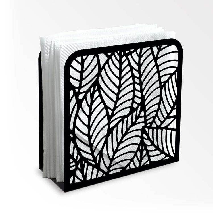Morden Leaf Decorative Black Metal Napkin Holder for Table
