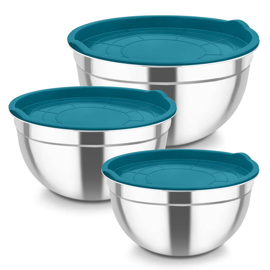 Mixing Bowls Stainless Steel Nesting Salad Bowls & Airtight Lids (3 Count)